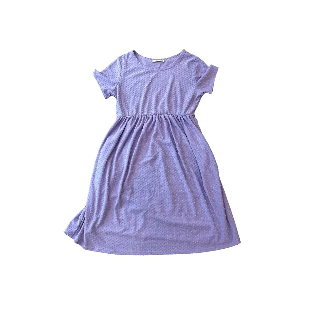 Hello Mia Girls Purple Swiss Dot Empire Waist Short Sleeve Dress Size M